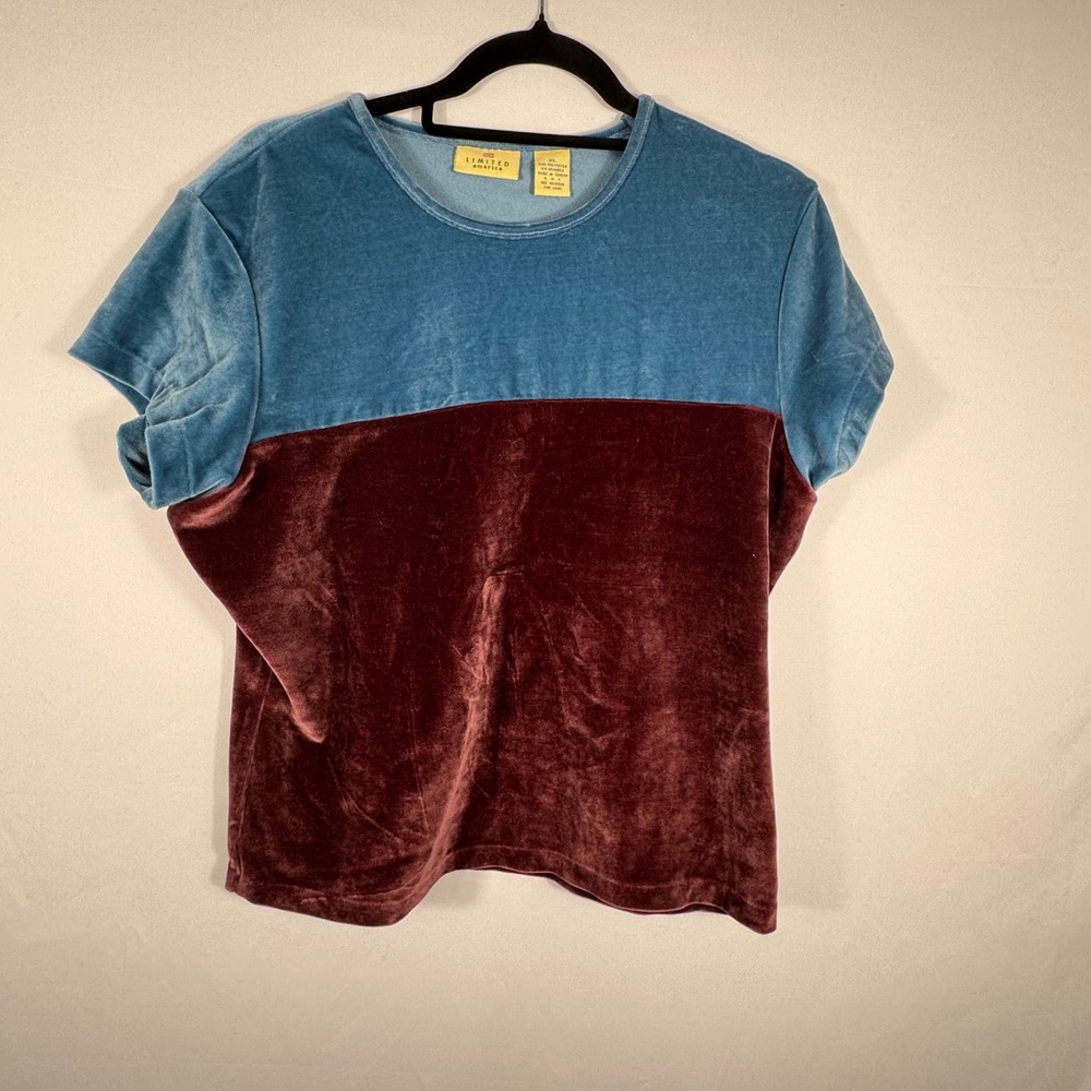 Limited America Velvet Color Block Short Sleeve Top XL
